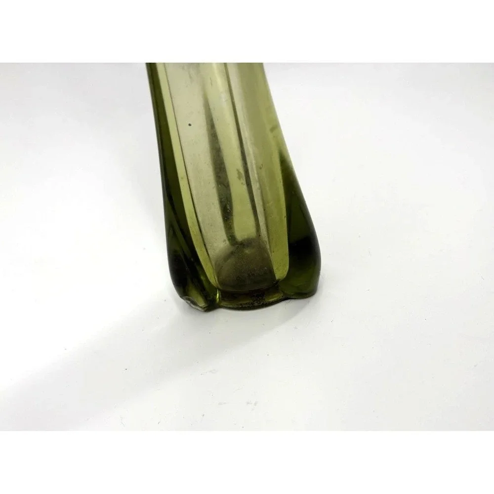 Vintage Avocado Olive Green Swung Glass Ruffled Mid Century Modern 10.5 in